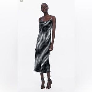 Zara polka dot satin slip dress